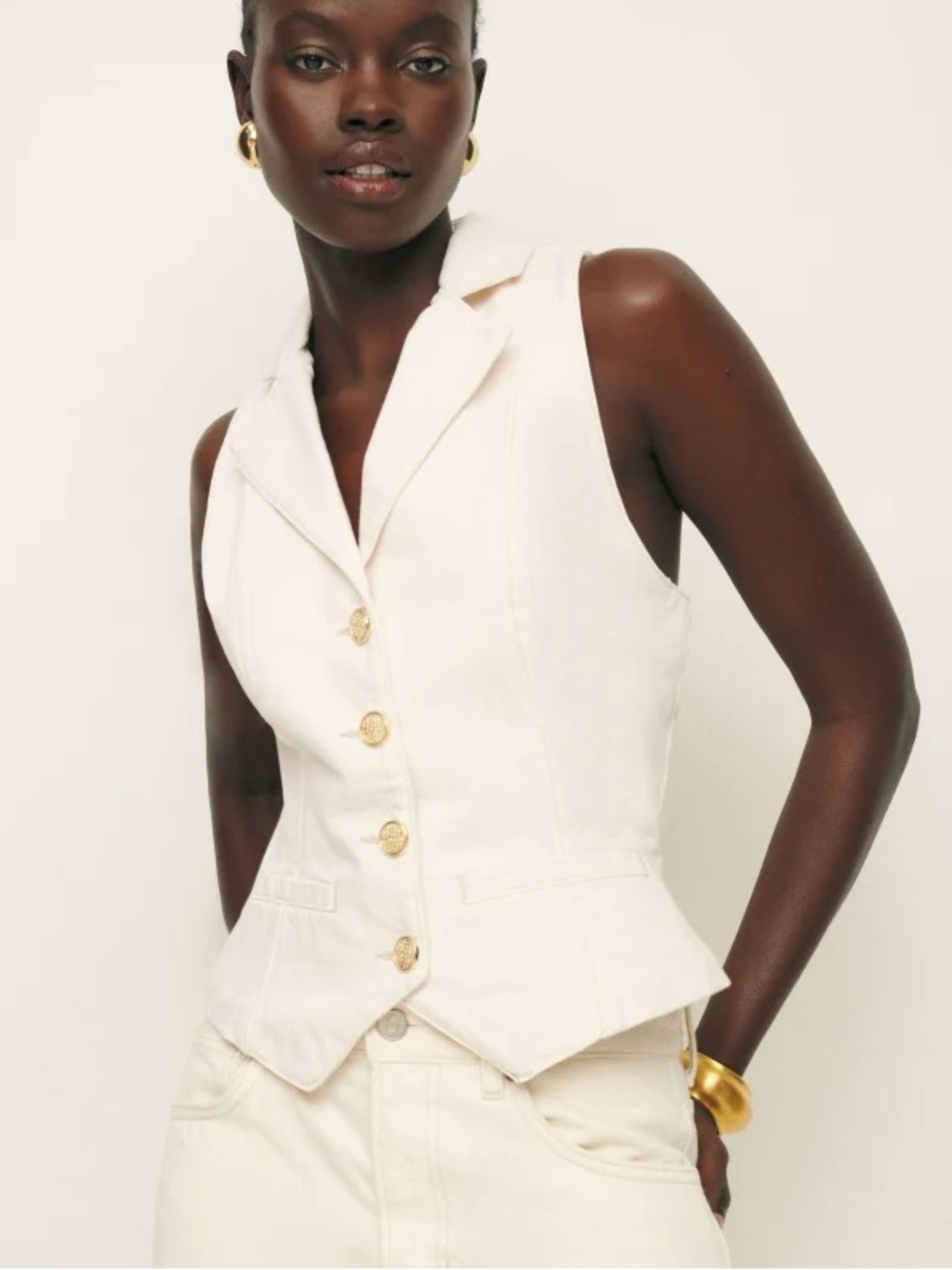 Reformation denim vest gold buttons